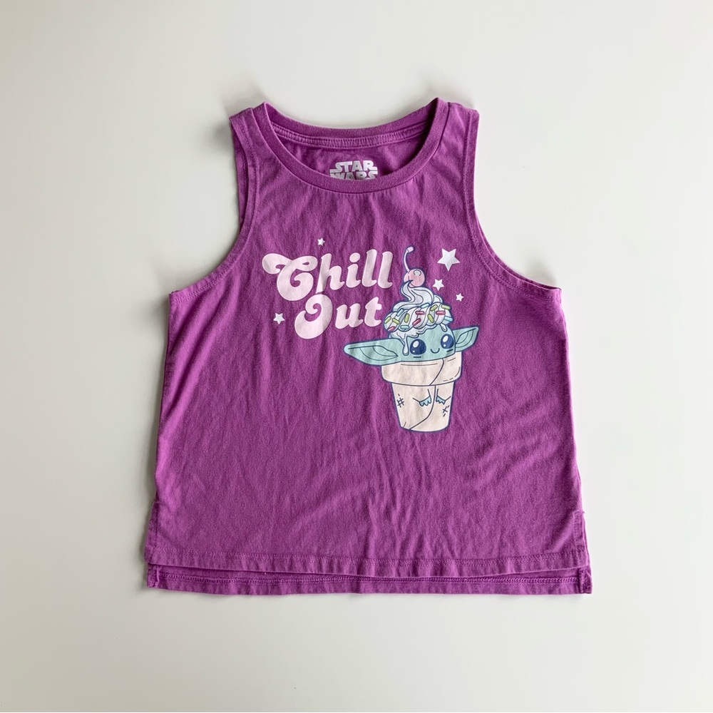Star Wars Mandalorian Grogu Girls Tank Top Size Medium 7-8 Purple Ice Cream Yoda